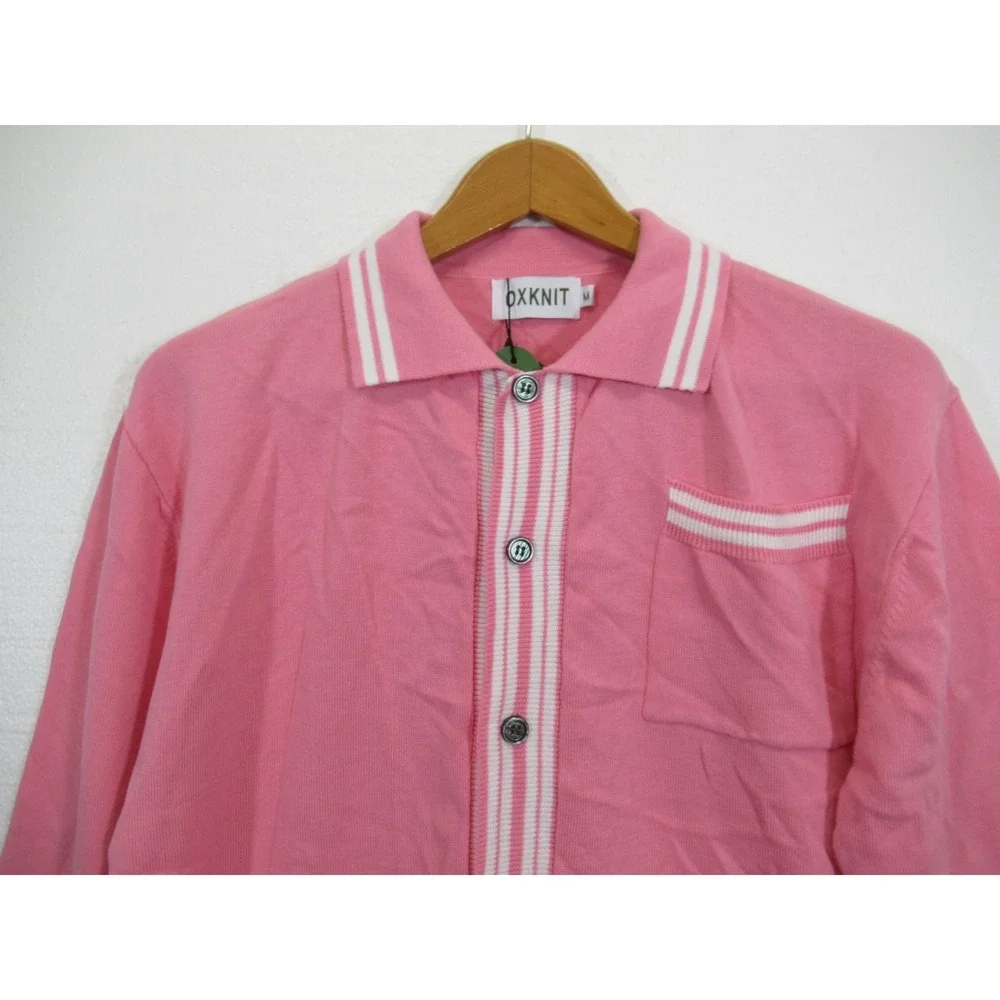 NEW OXKNIT 60s Mod Style Pink Cardigan Sweater Men M Pink Long Sleeve Retro